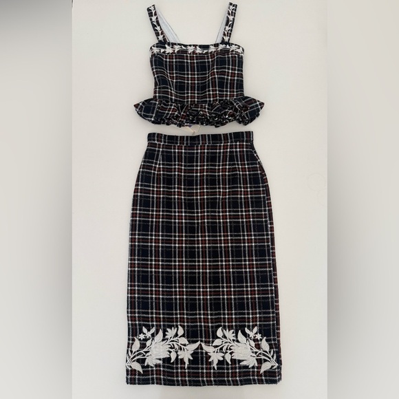 Fanm Mon Dresses & Skirts - NWT Fanm Mon Navy Plaid Tweed Ruffle Skirt Set